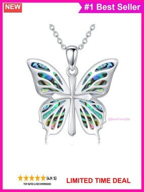 Sterling Silver Butterfly Cross Necklace 18in with 2in Extender